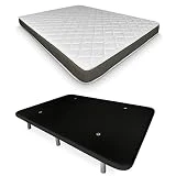 DUÉRMETE ONLINE - Cama Completa con Colchón Fresh Reversible + Base Tapizada Reforzada Color Negro con 6 Patas Metálicas Roscadas, 135 x 190