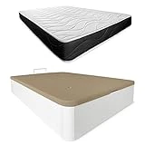 Somnia Descanso - Pack Colchón Viscoelástico Bombay Reversible Grosor 23cm + Canapé Madera Abatible Gran Capacidad | Color Blanco 150 x 190