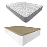 DUÉRMETE ONLINE - Pack Colchón Viscoelástico Viscotec + Canapé Madera Abatible Gran Capacidad | Color Blanco 135 x 190
