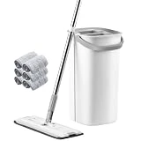 Mopa para Limpiar Suelo con Cubo Escurridor Mop Giratorio 6 Almohadillas de Microfibra Mango Inoxidable Tarima Madera Gress Terrazo Parqué Marmol Atrapa Polvo Trapeadora
