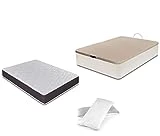 DORMIDAN - Pack de canapé abatible de Gran Capacidad + colchón viscoelástico + Almohada visco Copos de Regalo (135_x_190_cm, Blanco)