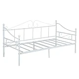 DORAFAIR Cama Metálica Diván Cama de día para Dormitorio Salón Cuarto de Invitados, Adecuado para Colchón de 90 * 190 cm, Blanco