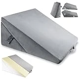 AviiatoR Almohada de cuña plegable gris 7 en 1 de espuma viscoelástica ortopédica, para reflujo ácido, ERGE, reduce el dolor de espalda, ronquidos y problemas respiratorios, ideal para dormir, leer,