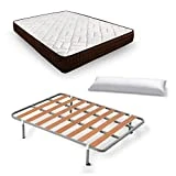 HOGAR24 ES Cama Completa, Colchón Viscosoft Dream Flex 15 + Somier Lamas con Patas 32 cm, Almohada Fibra, Medida: 135x190 cm