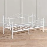 FetiNes Sofá Cama Metálica Diván Camas Individual Esctructura Marco de Cama Hierro Forjado para Adultos, para Colchón de 90 * 190 cm, Blanco