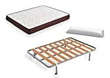 HOGAR24 ES Cama Completa - Colchón Viscobrown Reversible + Somier Basic + 4 Patas + Almohada Fibra, 135x200