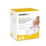 Medela Discos absorbentes desechables Safe & Dry thin - Discos de lactancia extremadamente finos y muy absorbentes, paquete de 60 discos de lactancia embalados individualmente