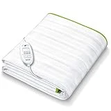 Beurer TS 15 Calientacamas con sistema de seguridad automático de forro polar suave y con 3 niveles de temperatura, fácil fijación en la cama y el colchón, lavable a 30⁰, 150 x 80 cm, blanco