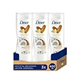 Dove Crema Hidratante Corporal Restauradora Con Aceite de Coco 100% Natural y Leche de Almendras para Piel Seca, Pack de 3 x 400 ml