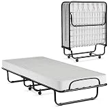 GIANTEX Cama Plegable para Invitados de 80 x 190 cm, Cama Individual con Colchón de Espuma Viscoelástica, Cama de Viaje con 4 Ruedas, hasta 120 kg