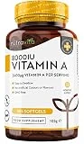 Vitamina A 8000 UI - Suministro para 1 año - 365 cápsulas blandas de la máxima potencia, fáciles de tragar - 2400 μg de vitamina A en cada cápsula - Producto elaborado por Nutravita en el Reino Unido