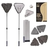 GEAD - Mopa fregona triangular giratoria, mopa para limpiar azulejos y paredes, techos, ventanas, suelo - Mopa fregona plana ajustable 360 extensible con colgador y recambios trapos fregona microfibra