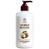 Champú de Coco 480ml - con Aceite de Coco 100% Natural - Champú para Hidratación & Volumen - Sin Sulfatos ni Parabenos - Extractos de té Verde Japonés, Grosella Espinosa India y Romero