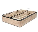 DORMIDAN - Canapé abatible Gran Capacidad Esquinas Redondeada en Madera Maciza, Tapa somier multiláminas con regulación Lumbar (150x200cm, Roble)