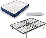 HOGAR24 ES Cama Completa - Colchón Viscoelástico Viscorelax + Somier Multiláminas + 5 Patas de 32cm + Almohada de Fibra, 105x200 cm