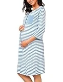 Marvmys Camisón de Lactancia Algodón Camisón Hospital Lactancia Verano con Botones a Rayas Camisón Maternidad Hospital Mangas 3/4-Azul-Tamaño XL