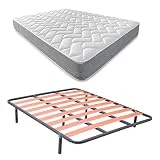 DUÉRMETE ONLINE - Cama Completa con Colchón Viscotec Reversible (Cara Invierno/Verano) + Somier Basic con 6 Patas Abrazadera,135 x 190