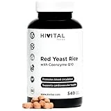 Hivital Foods Levadura de Arroz Rojo con Coenzima Q10. 540 comprimidos veganos, suministro para 18 meses. Regula los niveles de colesterol sanguíneo. Libre de Citrininas