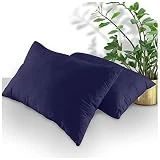 GC GAVENO CAVAILIA Paquete de 2 Fundas de Almohada de polialgodón estándar, Fundas Lisas con Cierre de sobre, Azul Marino, 74 x 48 cm