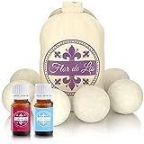 Bolas Secadora de Lana de Oveja de Nueva Zelanda - 6 Bolas de Secado con Fragancia - Suavizante Natural y Ropa Fresca - Ecologica con 2 Aromas