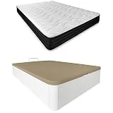 Duérmete Online Pack Colchón Viscoelástico Pocket Visco Reversible + Canapé Madera Abatible Gran Capacidad, 105 x 190