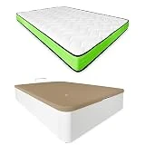DUÉRMETE ONLINE - Pack Colchón Viscoelástico Viscopeque Reversible + Canapé Madera Abatible Gran Capacidad | Color Blanco 135 x 190