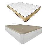 DUÉRMETE ONLINE - Pack Colchón Viscoelástico Aura Reversible + Canapé Madera Abatible Gran Capacidad | Color Polar 135 x 190