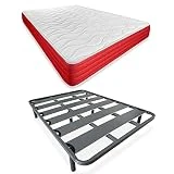 DUÉRMETE ONLINE - Cama Completa con Colchón Lite Reversible (Cara Invierno/Verano) + Somier Reforzado 40x30mm con 6 Patas Metálicas Roscadas, 135 x 190