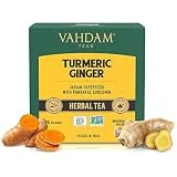 VAHDAM, Potente Mezcla de Superalimentos Cúrcuma Jengibre (30 Bolsitas de Té) Té Herbal |Ingredientes 100% Naturales – Cúrcuma y Jengibre | Preparar como Té Caliente o Té Frío