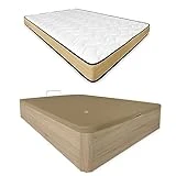 DUÉRMETE ONLINE - Pack Colchón Viscoelástico Aura Reversible + Canapé Madera Abatible Gran Capacidad | Color Cambria 135 x 190