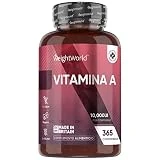 Vitamina A 10000UI Para 1 Año de Suministro - 365 Comprimidos Veganos de Vitamina A Pura de Alta Concentración que Contribuye al Mantenimiento del Sistema Inmunológico, la Visión Normal y la Piel