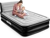 Airefina Colchon Hinchable con Cabecero, Colchón Hinchable con Bomba Integrada, Cómoda Superficie Flocada para Cama de Invitados y Camping, Camas Hinchables de Inflado Rápido - 190 x 137 x 38 cm