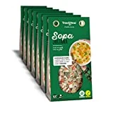 Sopa Juliana Trevijano: 7 bolsas de 100g cada una (700g de verduras deshidratadas). Cada bolsa contiene 8 raciones de sopa mezcla de zanahoria, patata, chirivía, puerro, cebolla, col, apio y perejil.