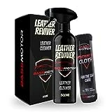 BassMotor Limpiador Cuero y Piel Coche, Limpia Asientos y Tapicerias de Cuero y Piel - Leather Reviver (500 ml) + Bayeta