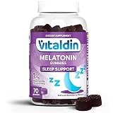 VITALDIN Melatonina gummies - 1 mg por dosis diaria - 70 gominolas (suministro para 2 meses), sabor a Mora - Ayuda a Conciliar el Sueño - Sin Gluten - Apto para Niños & Adultos
