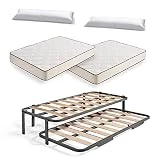 HOGAR24 ES Cama Nido Metálica Reforzada con 6 Patas + 2 Colchones Viscoelásticos Viscoferta + 2 Almohadas de Fibra Tacto Pluma, 105x200 cm