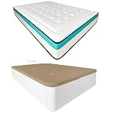 DUÉRMETE ONLINE - Pack Colchón Viscoelástico Bio MAX + Canapé Madera Abatible Gran Capacidad | Color Blanco 135 x 190