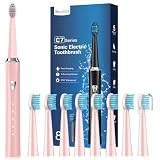 Cepillos de Dientes Electricos Sónico para Dientes Sensibles - Cepillo Electrico Adultos Infantil con 8 Cabezales, 5 Modos, Cepillos de Dientes Eléctricos Ultrasónicos, Rosa Cereza