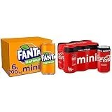 Fanta Naranja - Refresco con 8% de zumo de naranja, bajo en calorías - Pack 6 mini latas 200 ml & Coca-Cola Zero Azúcar, 6 x 200ml