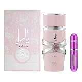 Yara Rosa Perfume Árabe Yara Lattafa Original 100ML Incluye Atomizador 5ml Lacosvi Recargable De Perfumes Árabes Perfume Dulce Frutas Tropicales Vainilla, Sándalo Regalo Original Mujer