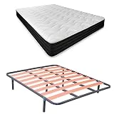 DUÉRMETE ONLINE Cama Completa con Colchón Pocket Visco Reversible (Cara Invierno/Verano) + Somier Basic con Patas Abrazadera, Acero aleado, Gris, 135 x 190
