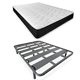 DUÉRMETE ONLINE Cama Completa con Colchón Pocket Visco Reversible (Cara Invierno/Verano) + Somier Reforzado 40x30mm con Patas Metálicas Roscadas, Acero aleado, Gris, 135 x 190