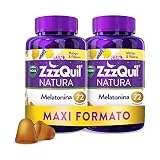 ZzzQuil Natura, Melatonina, Pastillas Para Dormir de Melatonina pura y Extractos de Valeriana, Camomila y Lavanda, 2x72 gummies, Sabor Mango y Plátano