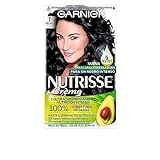 Garnier Nutrisse Creme Coloración Nutritiva Permanente, Tinte 100% Cobertura de Canas con Mascarilla Nutritiva de 4 Aceites - Tono 1 Negro