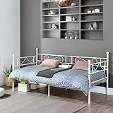 FetiNes Marcos Diván Cama Individual de Metal, Estructura Sofá Cama Hierro Forjado para Adultos, Adecuado para Colchón de 90x190 cm, Blanco