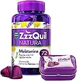 ZzzQuil Natura, Melatonina, Pastillas Para Dormir de Melatonina pura y Extractos de Valeriana, Camomila y Lavanda, 72 gummies + Cajita de viaje, Sabor Frutos del bosque
