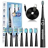 Seago cepillo de dientes eléctrico sónico, cepillo electrico con 8 cabezas, carga USB, cepillo de dientes eléctrico ultrasónicos 5 modos y temporizador, IPX7 Impermeable, para viaja (negro)