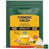 VAHDAM, Té Cúrcuma Jengibre (100 Bolsitas de Té Piramidales) Sin Cafeína, Especias 100% Reales – Cúrcuma, Jengibre | Potente Superalimento, Té de Hierbas