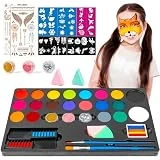 Pinturas Cara para Niños, 20 Colores Pintacaras Infantil con Tatuajes Purpurina, Pintura Facial y Corporal Seguridad No Tóxica, Maquillaje Infantil para Halloween Carnaval Fiesta Cosplay