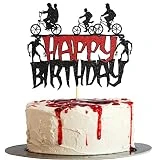Sotpot Stranger - Decoración para tarta de feliz cumpleaños, color negro y rojo con purpurina extraña programa de televisión para niños y niñas, decoración de tartas de fiesta de cumpleaños temática